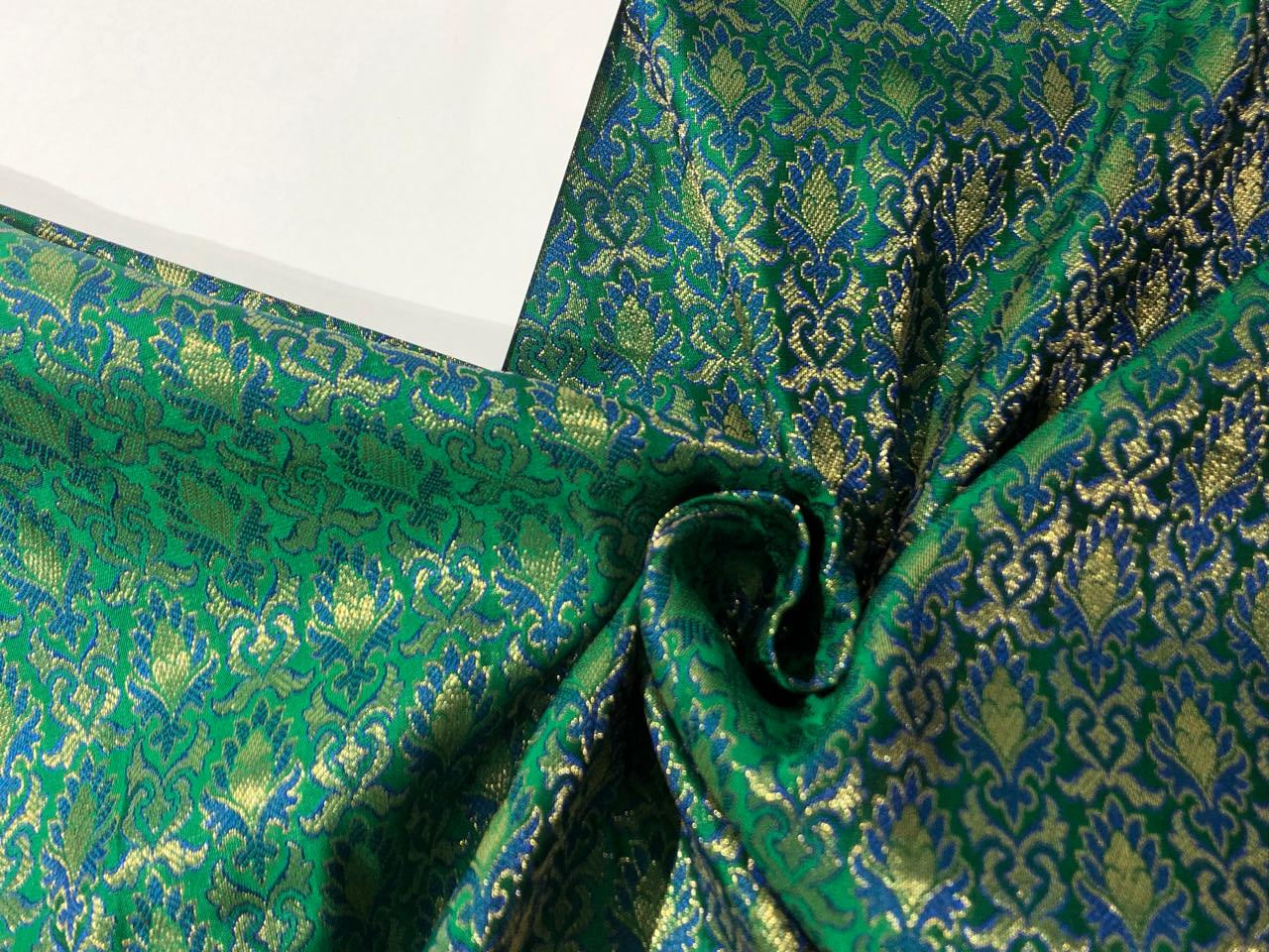 Silk Brocade fabric 44" wide  JACQUARD available in 4 colors green and blue/gold and blue/army green and blue and navy and blue   BRO971