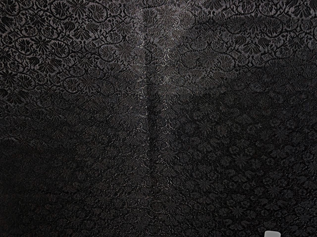 Silk Brocade fabric 56" jet black with self small floral jacquard BRO1057[4]