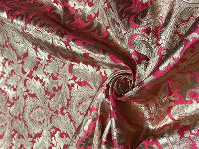 Brocade Heavy KING KHAB  Fabric  with white gold jacquard 44" wide available in 2 colors fiery rose and black BRO1052