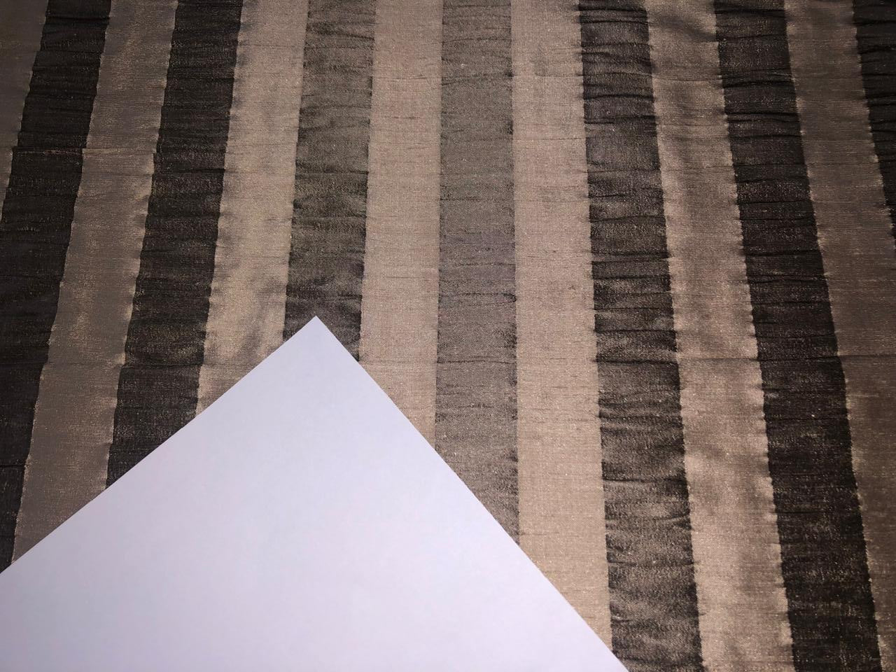 100% Pure SILK Dupioni FABRIC  Sand Gold and crushed Taupe Stripes 54" wide DUPS14[2]