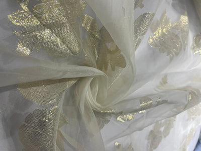 100% silk organza ivory with lurex  jacquard  ROSES 44" wide [16715]