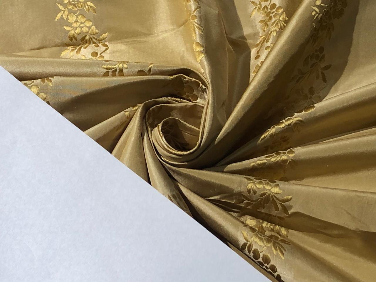 100% Silk Taffeta Jacquard Fabric  GOLD WITH GOLD JACQUARD TAFJACNEW18