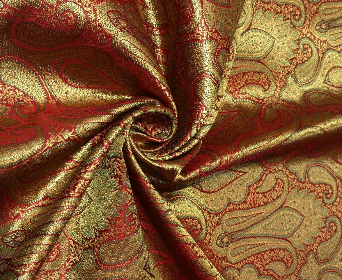 Silk Brocade fabric 44" wide paisley jacquard available in 3 colors pink and blue ,red and green and pastel pink and slate blue BRO1037