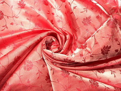 Silk Brocade fabric 44" color coral with self  floral vines jacquard  BRO1055[3]