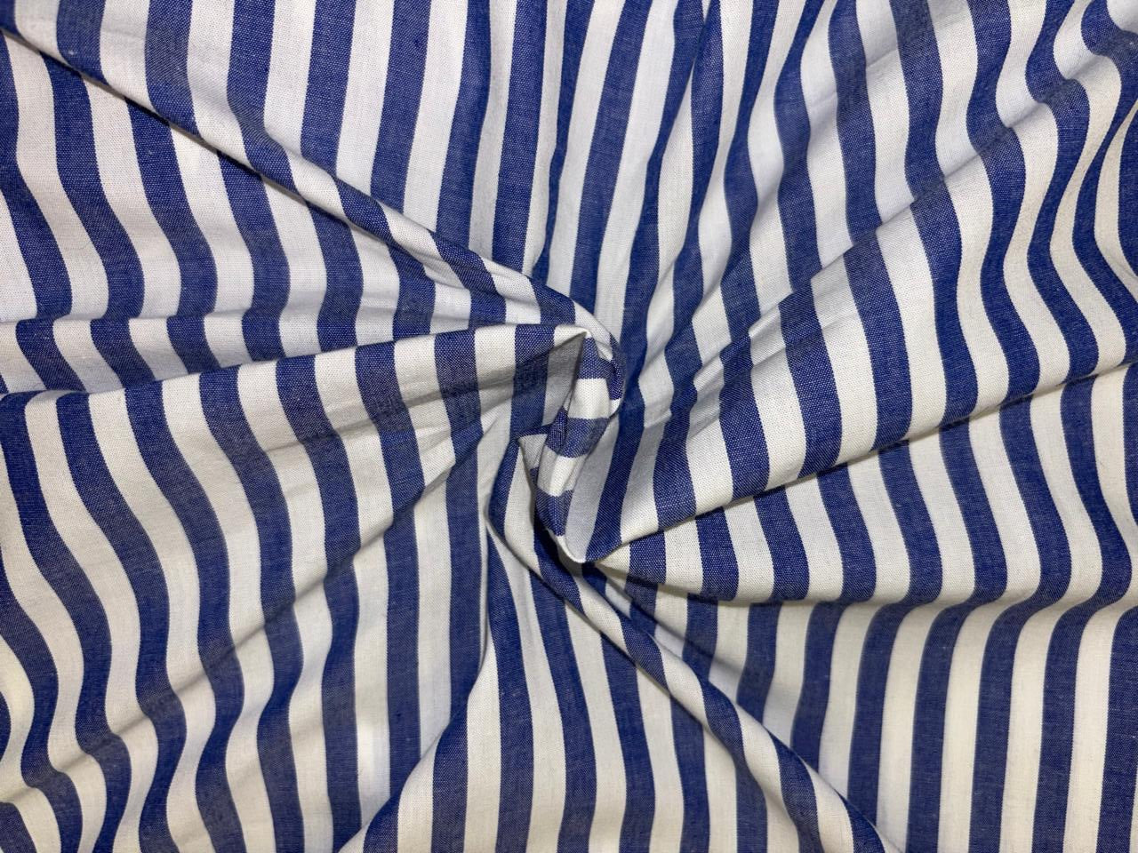 100% Cotton Chambray denim blue and white color horizontal  stripe 58" wide [18526]