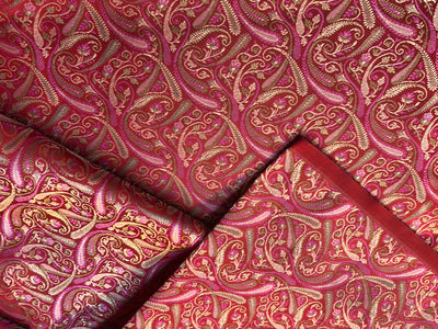 Silk Brocade fabric multi color paisleys available in 4 colors red , green , minty olive and silver BRO1089