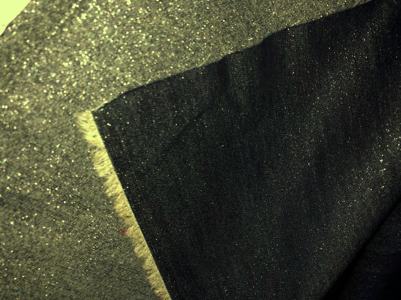 100% Cotton Denim Fabric 58" wide black  with gold SHIMMER [17214]