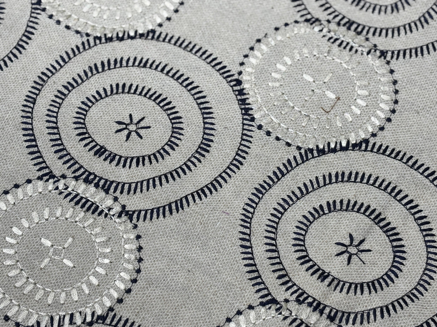 100% MATKA Silk , Wild silk, periodical Embroidery, black and white circles on  54 "Width [17781]