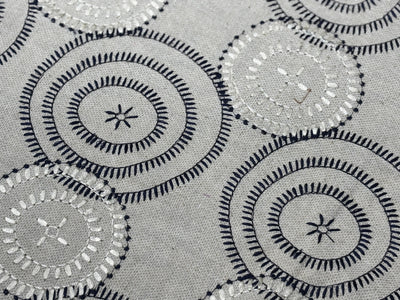 100% MATKA Silk , Wild silk, periodical Embroidery, black and white circles on  54 "Width [17781]