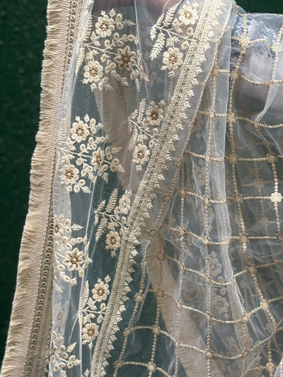 NET stole with  36" wide and 90" long with subtle gold sequence and embroidery [17684]