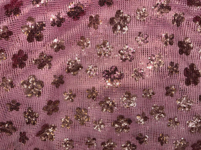 Net Fabric with sequin rose pink floral motifs 58'' wide [18598]