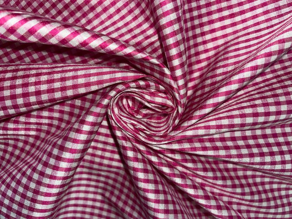 SILK Dupioni FABRIC Pink & Ivory color plaids 44" wide DUPC63[2]