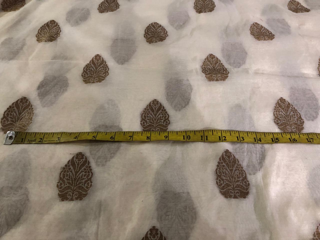 Silk Cotton Chanderi Fabric with  metallic gold jacquard  leaf motif 44&quot; wide [17225]
