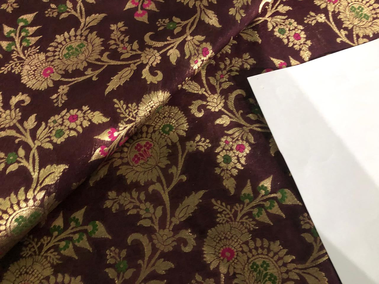 Brocade fabric 44" wide floral metallic jacquard available in 4 colors yellow/burgundy, black and white