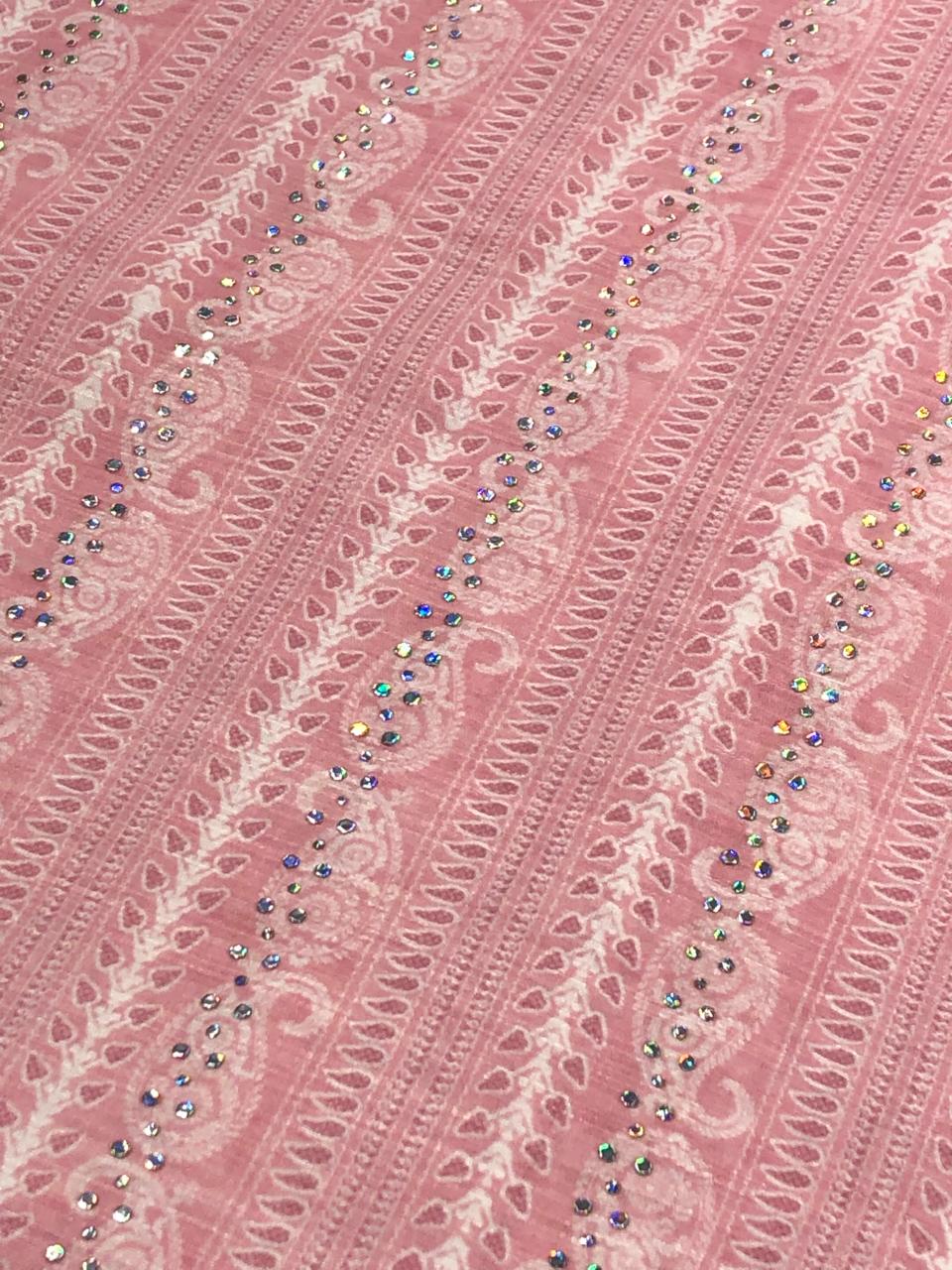 Brocade fabric 54" pink cotton with white paisley and subtle silver sequin BRO1046[2]