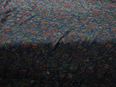 Silk chiffon printed  fabric deep ink blue  Color with red and green floral Print 44" wide [17793]