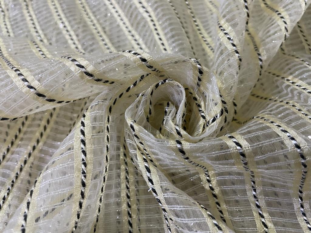 silk organza fancy rope stripes fabric ivory color 44" wide [11983]