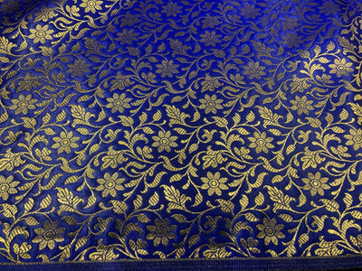 Silk Brocade fabric 44" and metallic gold floral jacquard available in 2 colors royal blue and green BRO1048