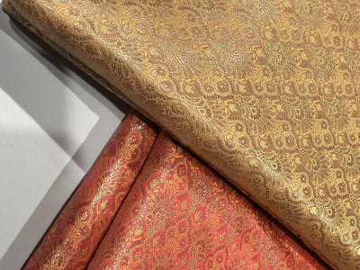 Silk Brocade fabric 44" available in 2 colors dusty peach, and peachy orange [BRO1041]