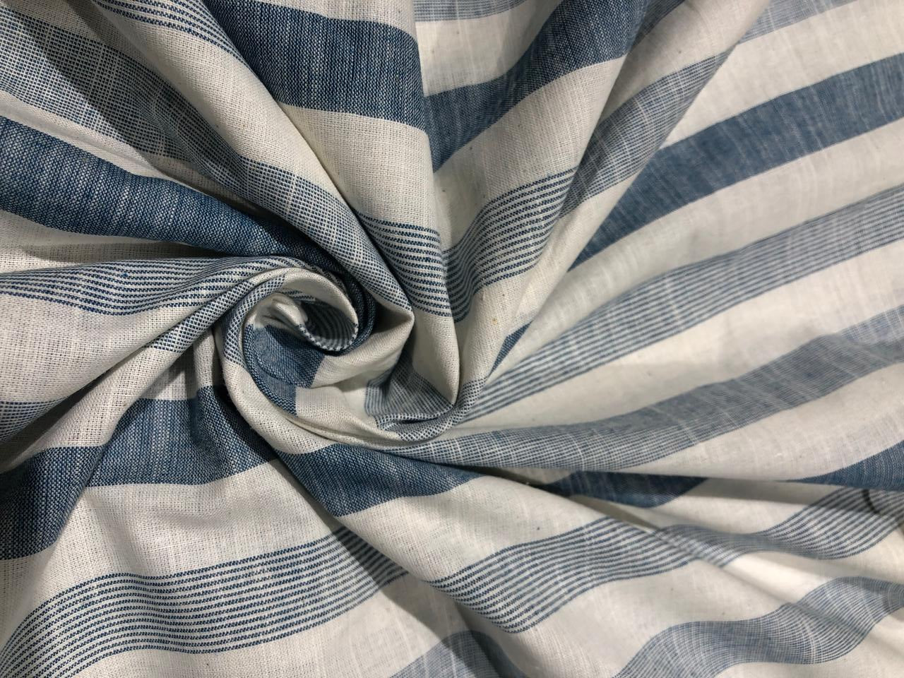 100 % Cotton YARN DYED Stripes white and denim blue color 58"  [17559]