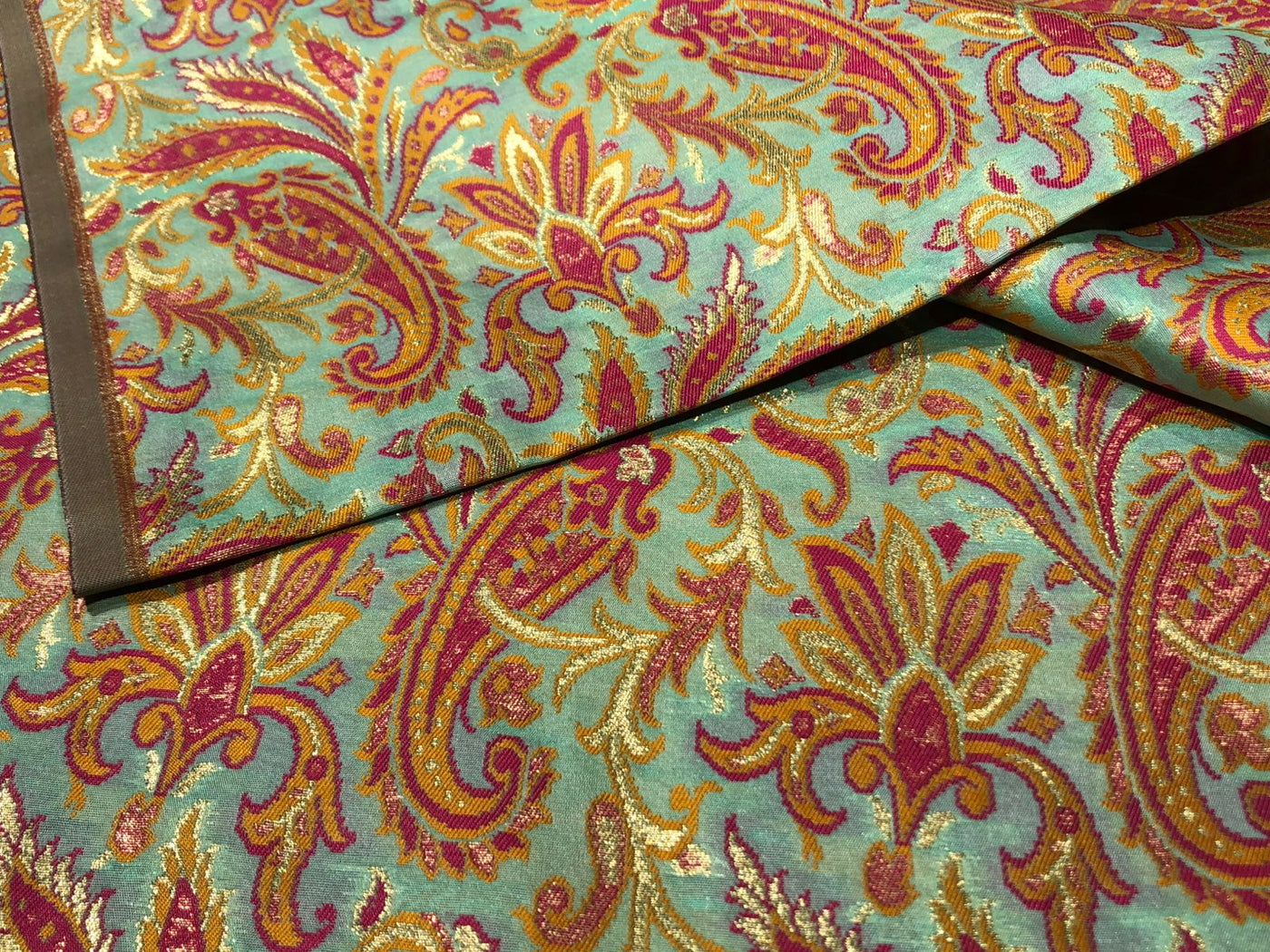 Silk Brocade fabric 44" floral, paisley with gold metallic jacquard available in 3 colors pink,peach,mango/mint green,pink,mango and silver grey,pink,mango BRO1058