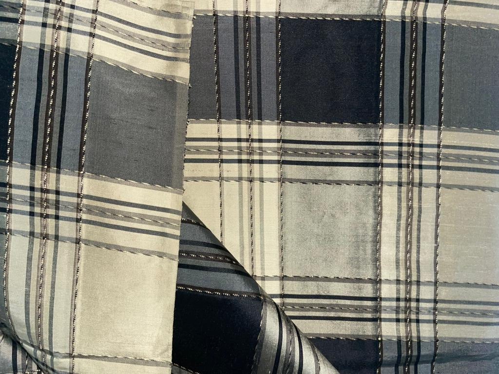 Silk Dupioni Ribbed Grey x black x cream color Plaids Fabric 54" wide DUP#C94[2]