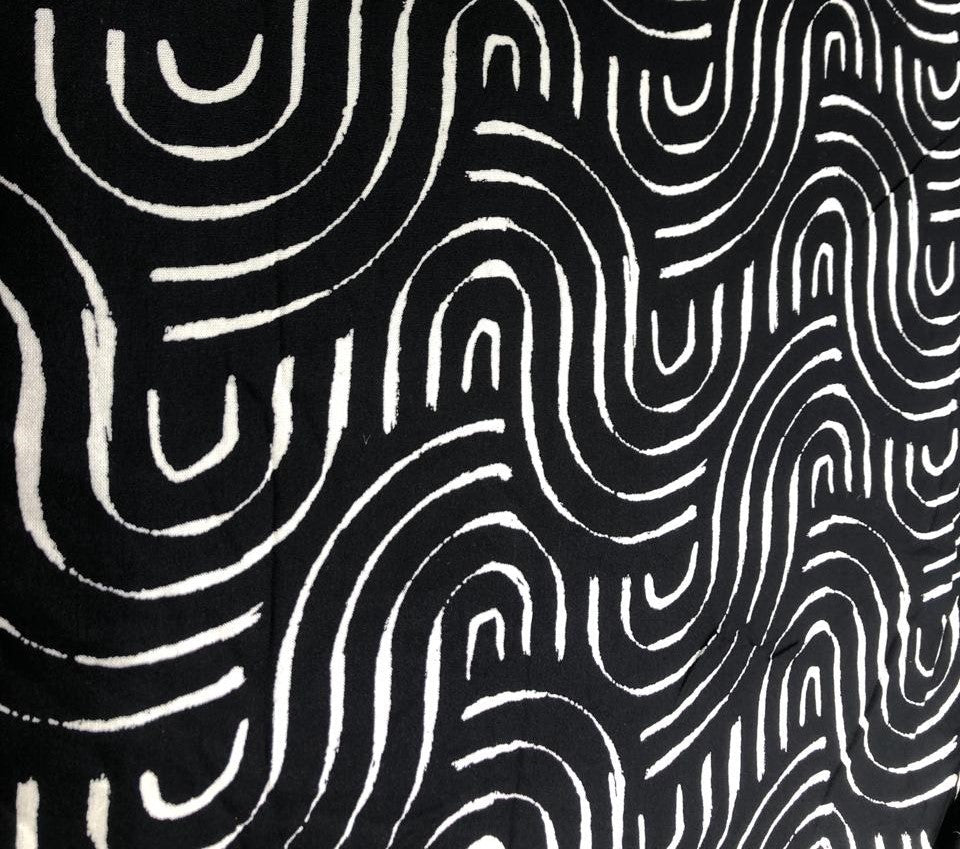 Viscose Rayon fabric black and ivory abstract print 58" wide  [17619]