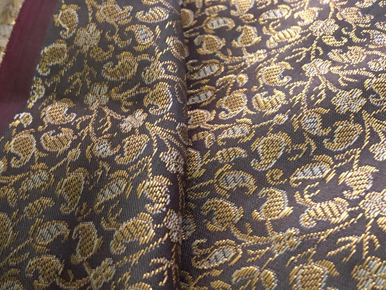 Silk Brocade fabric with subtle metallic gold jacquard available in 3 colors red , grey and burgandy  BRO989[4/5/6]