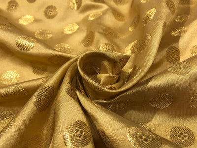 Silk Brocade fabric with Metallic gold circle motif Jacquard  44" wide available in 3 colors red wine, black and gold