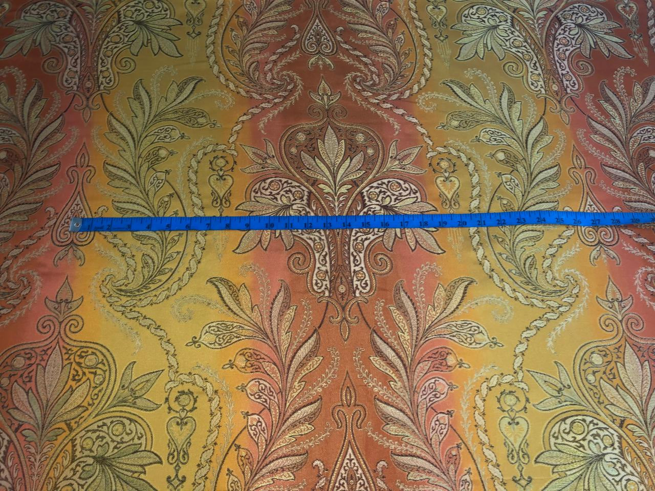 100% Silk Taffeta Jacquard Fabric  SHADED RUSTY ORANGE AND GOLD LEAVES TAFJACNEW16