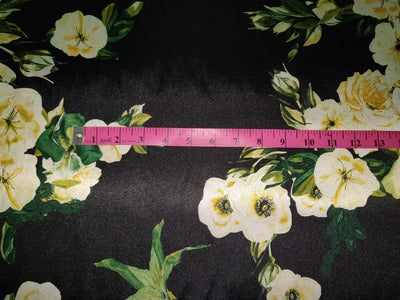 luxurious satin navy blue with yellow floral print 58"wide [roll] SATIN_PRT_10499