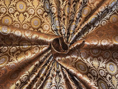 Silk Brocade fabric brown with  gold and silver  jacquard BRO1074[3]