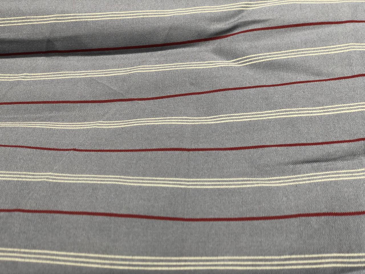 Viscose  fabric 58&quot; wide grey with red and ivory satin stripes [17708]