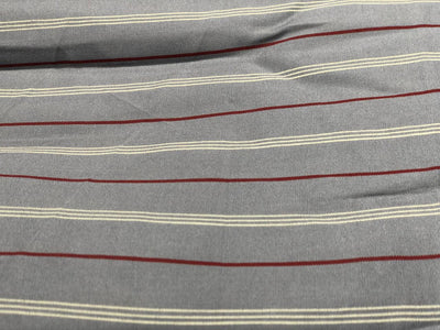 Viscose  fabric 58&quot; wide grey with red and ivory satin stripes [17708]