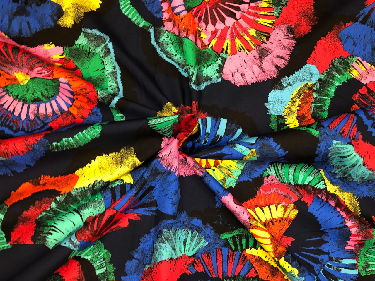 100% Cotton navy with bright colors abstract print 56" wide [18343]