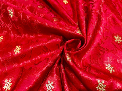 Silk Brocade Fabric metallic gold jacquard  44"wide available in 2 colors red and watermelon red BRO953[3/4]