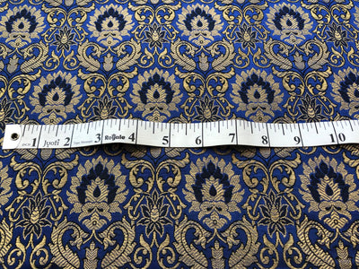Silk Brocade fabric royal blue with subtle gold metallic jacquard 44" wide BRO1099[2]