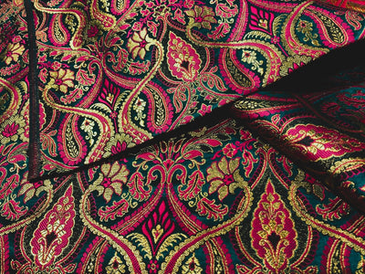 Silk Brocade fabric 44" teal green and pink  x metallic gold jacquard  BRO1044[1]