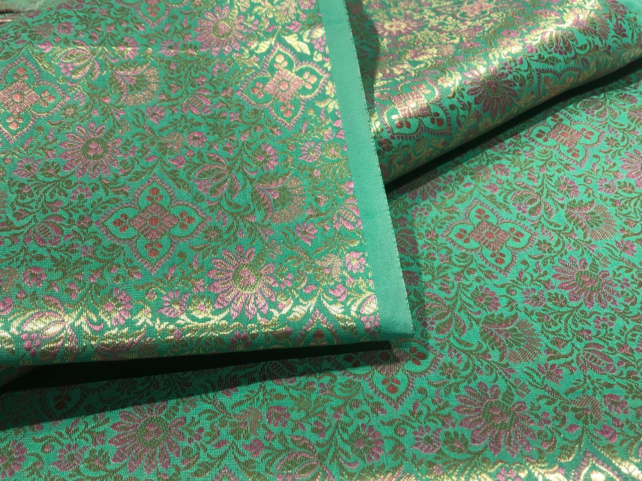 Silk Brocade fabric 44" pink and metallic gold floral jacquard available in 3 colors silver grey, green and pinkBRO1047