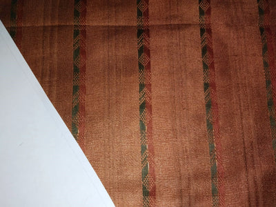 100% SILK FABRIC TUSSAR with mettalic bronze lurex stripe available in two colors brown and dusty navy