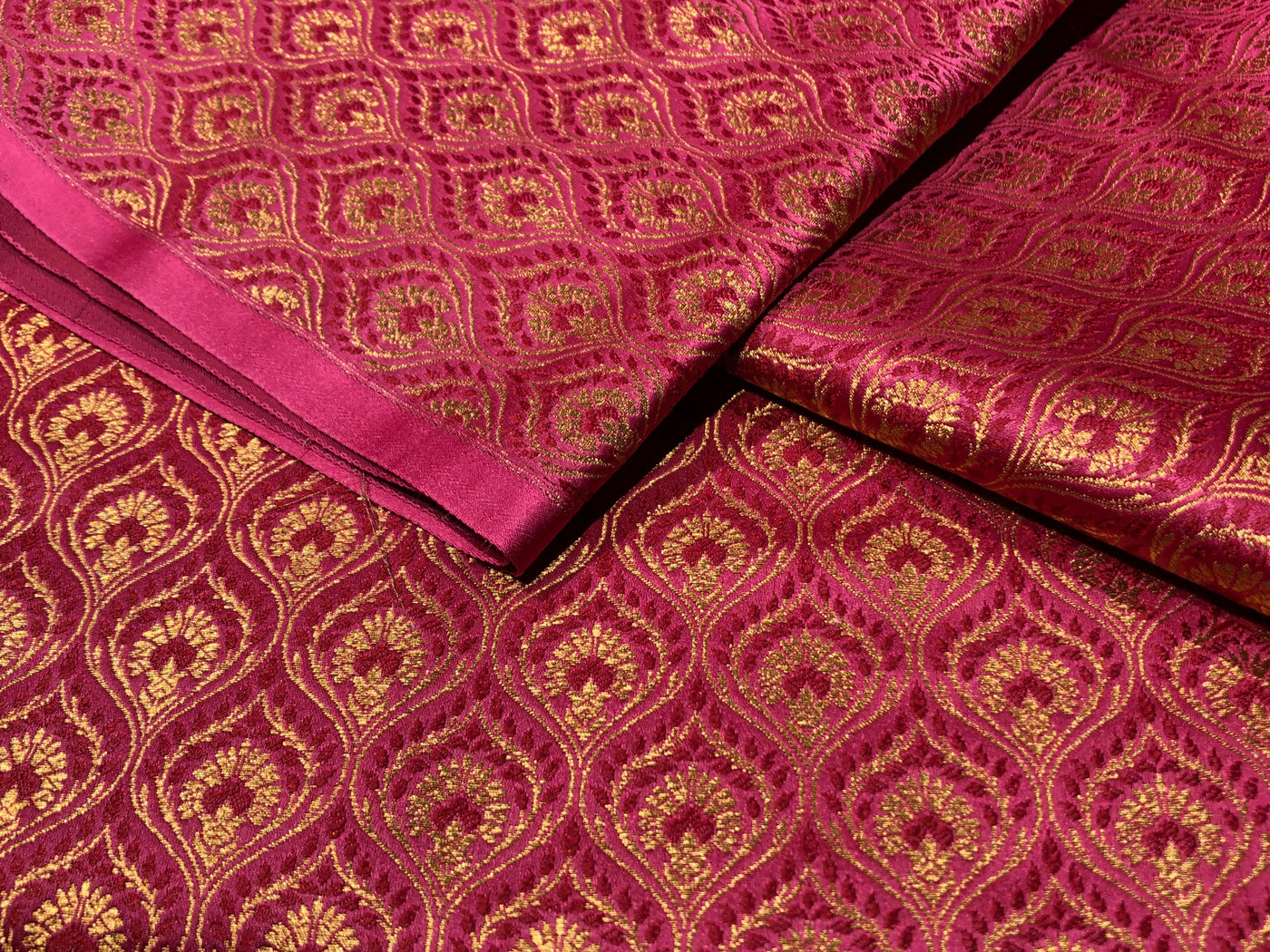 Silk Brocade fabric WITH metallic gold  jacquard available in 3 colors purple, green and candy pink BRO1025