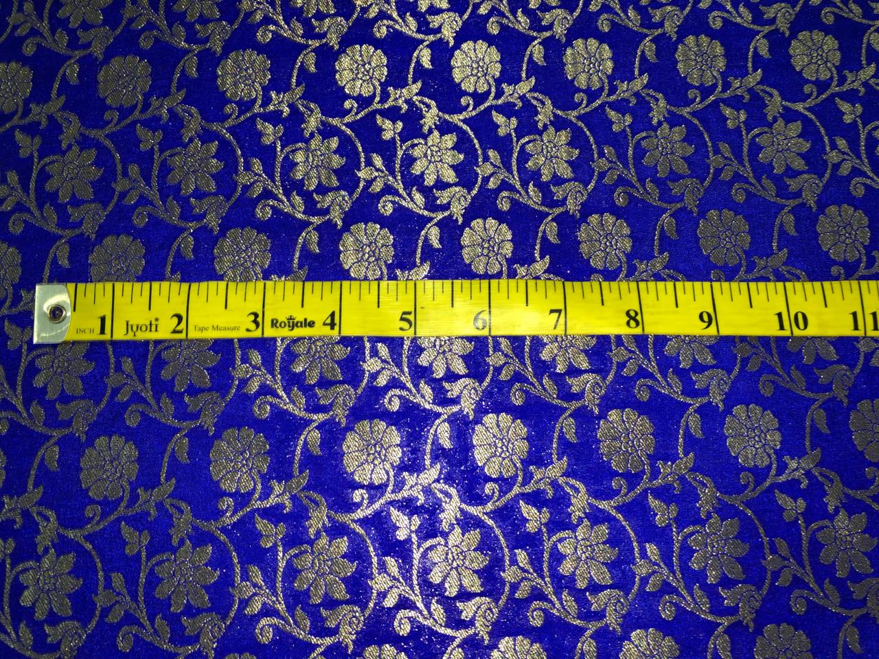 Silk Brocade fabric 44"all over floral vines in subtle metallic gold  jacquard available in 2 colors royal blue  and green BRO1041 (3/4)