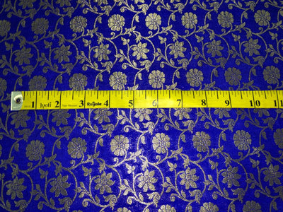 Silk Brocade fabric 44"all over floral vines in subtle metallic gold  jacquard available in 2 colors royal blue  and green BRO1041 (3/4)