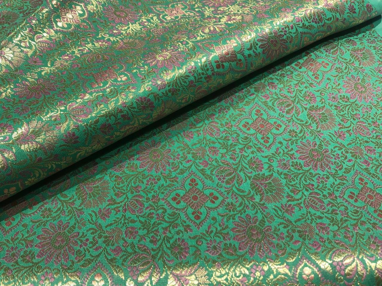 Silk Brocade fabric 44" pink and metallic gold floral jacquard available in 3 colors silver grey, green and pinkBRO1047