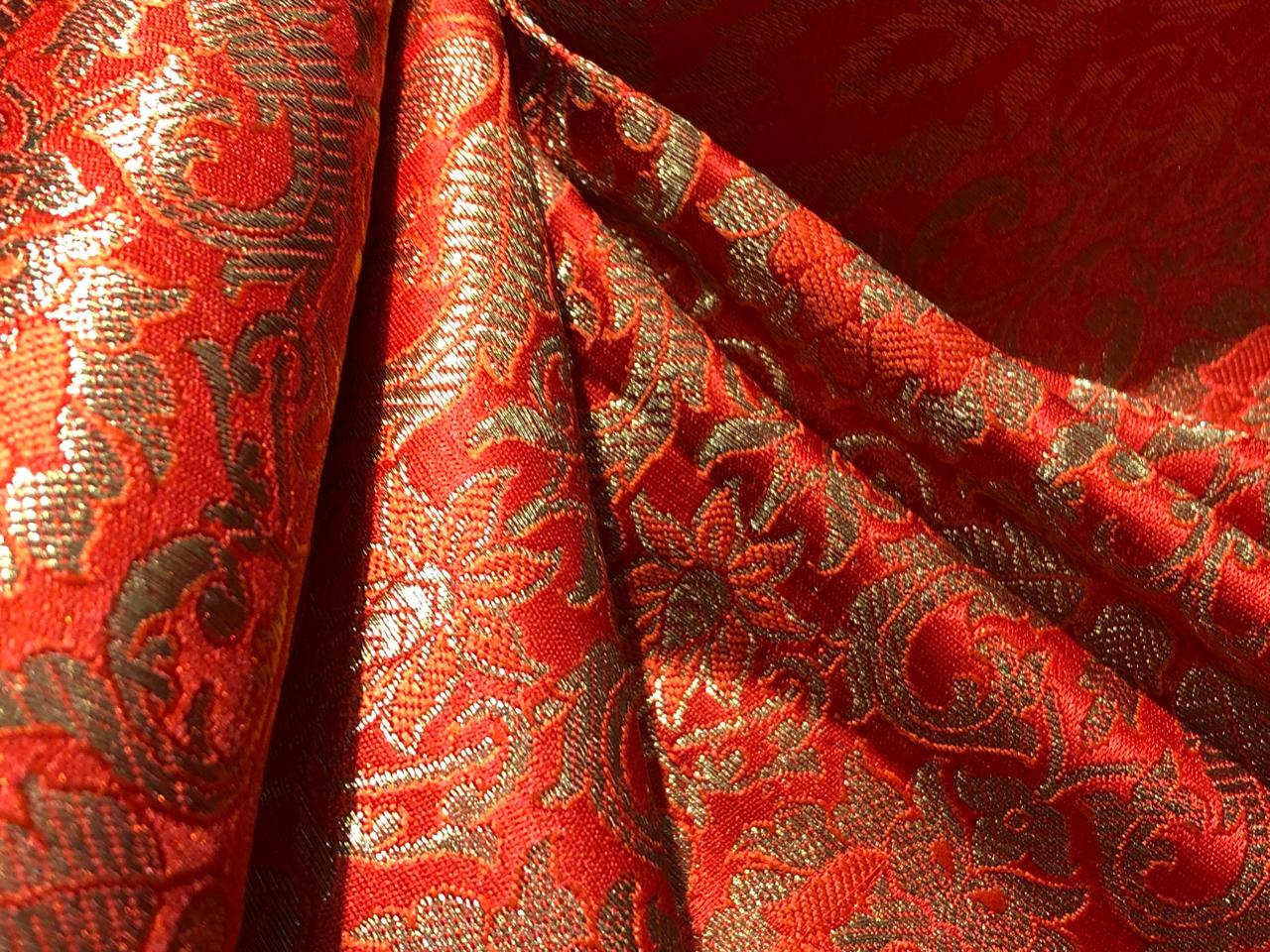 Silk Brocade Fabric with gold jacquard  available in 2 colors orange and pink  BRO988[4/5]