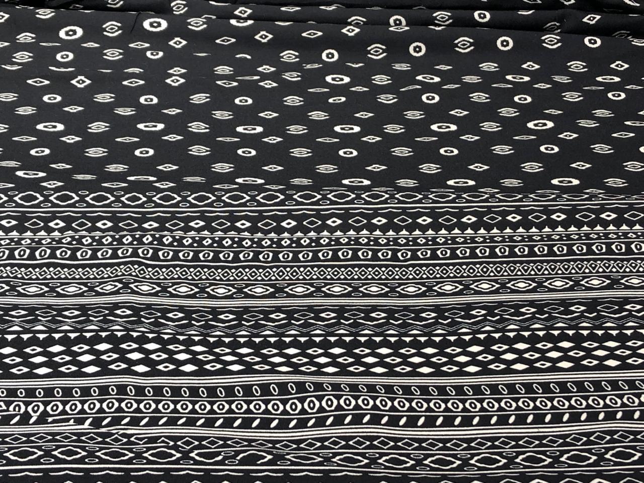 Premium Viscose Rayon fabric black and white 58" wide ,has a 12"border at the bottom [17586]