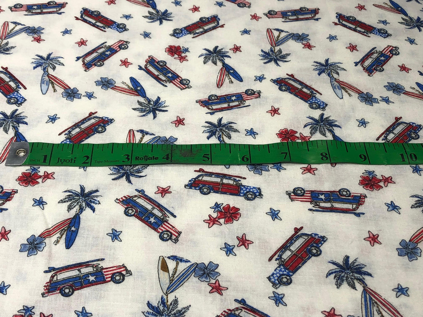 100% Cotton Linen  56" wide resort wear palm, surf board ,car  print [17289]