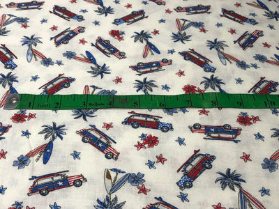 100% Cotton Linen  56" wide resort wear palm, surf board ,car  print [17289]