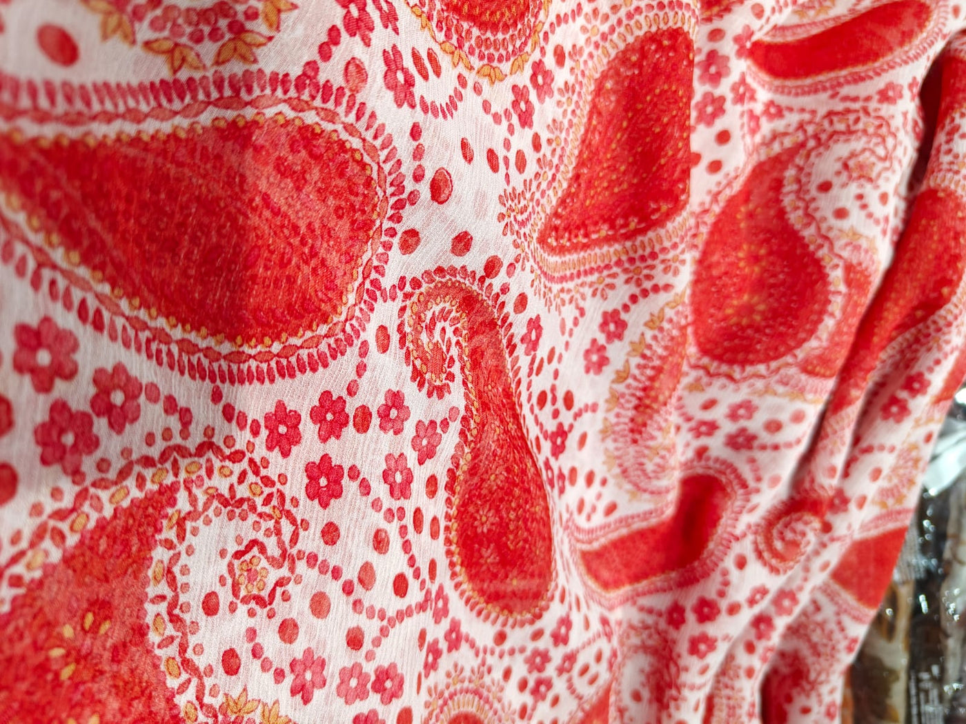 Silk chiffon printed  fabric  orange paisley  44" wide [17041]