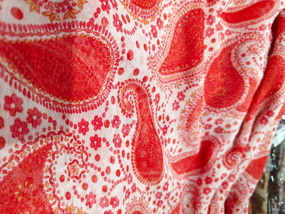 Silk chiffon printed  fabric  orange paisley  44" wide [17041]